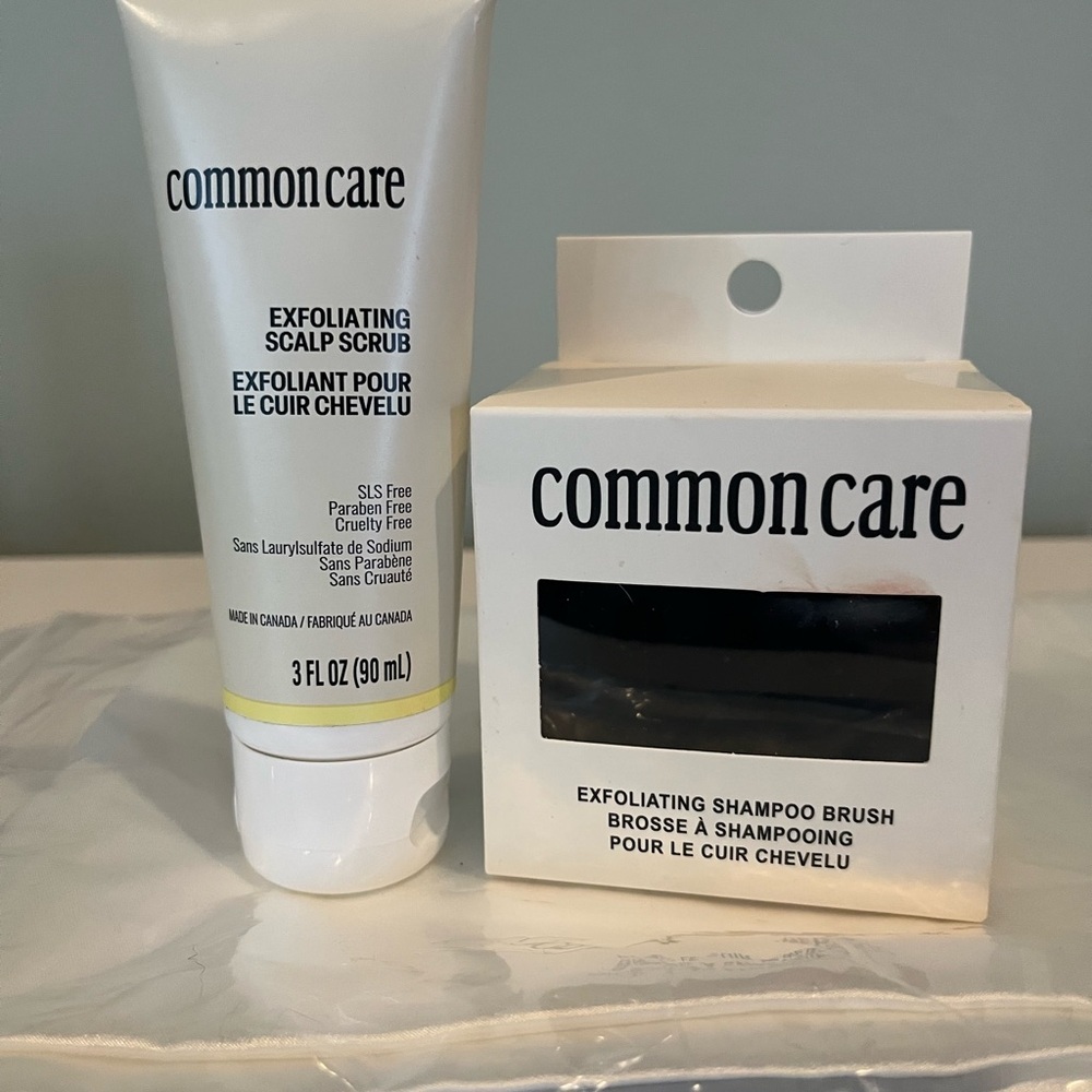 Common Care Exfoliating Scalp Scrub and Shampoo Brush Set with  satin pillowcas